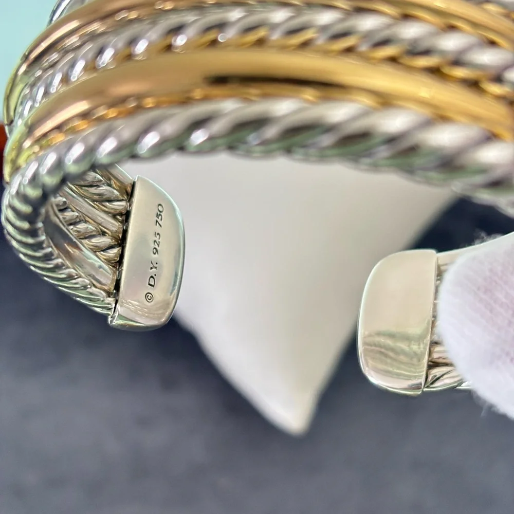 David Yurman 925 & 18k Gold Six Row Pure Form Bracelet-Small